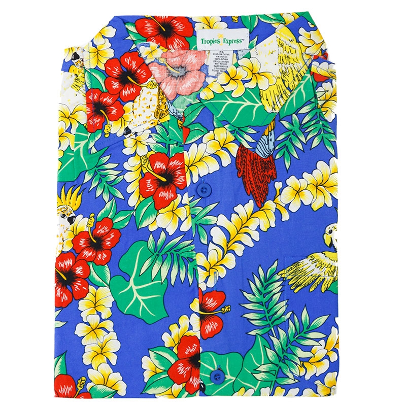 Camisa Hawaiana seda artificial azul tamanho L