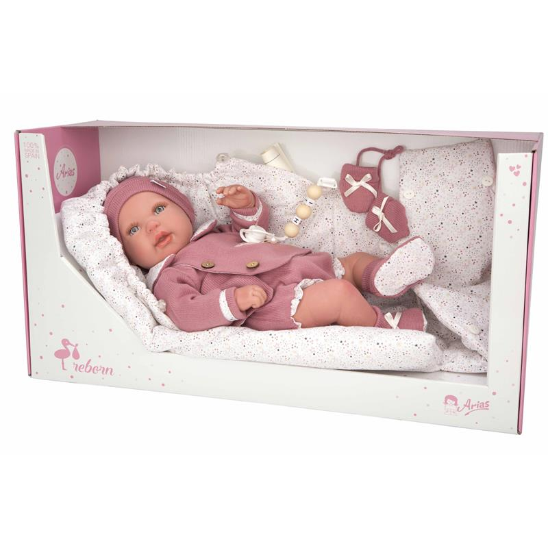 Boneca Bebé Reborn Realista, 38cm, com saco e 5 acessórios – O