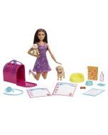 Boneca Barbie adota cãezinhos vestido roxo