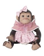 Bebé macaco reborn com vestido e capa rosa