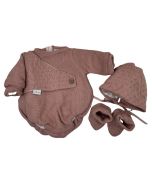 Roupa bebé Elegance fofo malha com gorro 45 cm