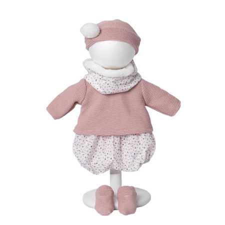 Vestidos bebé reborn 40 cm suéter e gorro rosa