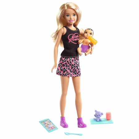 Boneca Barbie babysitter com bebé e acessórios