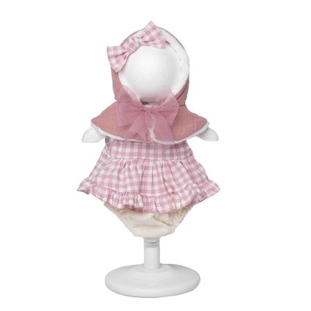 Roupa para macaco reborn vestido xadrez Rosa