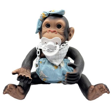 Bebé Macaco 25 cm com babete cinzento