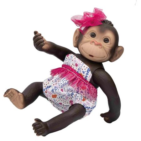 Bebé Macaco 25 cm com vestido com com tul rosa