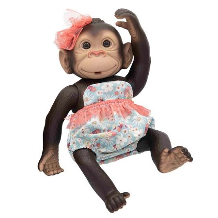 Bebé Macaco 25 cm com vestido com tul laranja