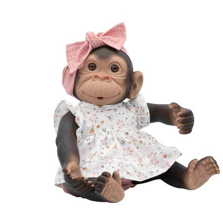 Bebé Macaco Reborn 35 cm com laço rosa