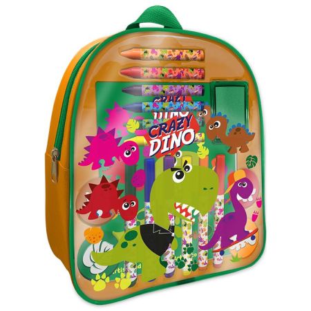 Mochila transparente com acss papelaria Dino